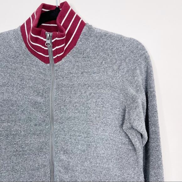 Marine Layer Womens XSmall XS Gray Red Terry Full Zip Sweatshirt Stripe Mock Top - Picture 3 of 8